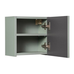 Meuble de rangement salle de bain ELVINA – 1 porte – 30 x 30 cm – Coloris vert sauge gris – À suspendre 