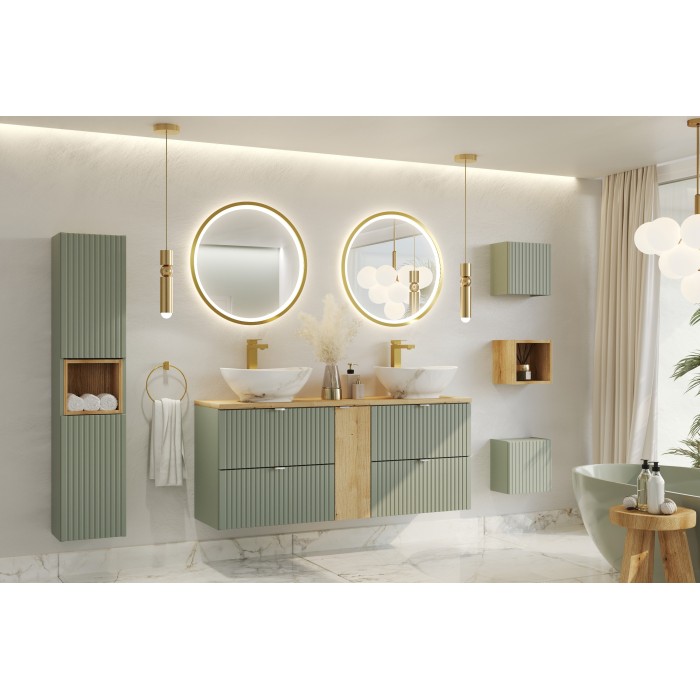 Meuble de rangement salle de bain ELVINA – 1 porte – 30 x 30 cm – Coloris vert sauge gris – À suspendre 