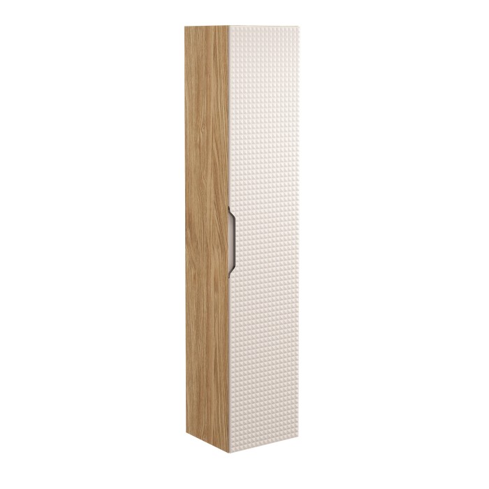 Colonne de salle de bain VELNIA – 1 porte – H170 cm – Coloris chêne clair et beige – À suspendre 