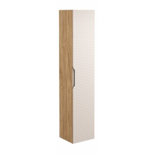Colonne de salle de bain VELNIA – 1 porte – H170 cm – Coloris chêne clair et beige – À suspendre 