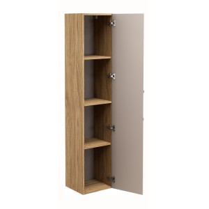Colonne de salle de bain VELNIA – 1 porte – H170 cm – Coloris chêne clair et beige – À suspendre 