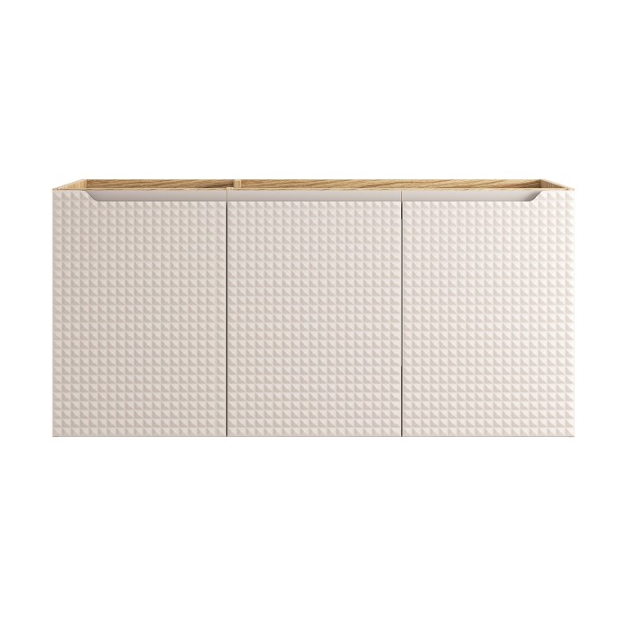 Meuble sous vasque VELNIA – 3 tiroirs – 120 cm – Coloris chêne clair et beige – À suspendre 