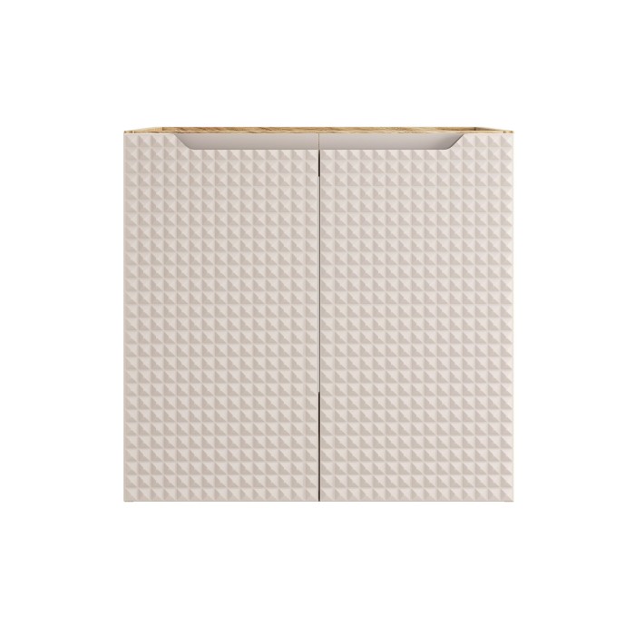 Meuble sous vasque VELNIA – 2 tiroirs – 60 cm – Coloris chêne clair et beige – À suspendre 