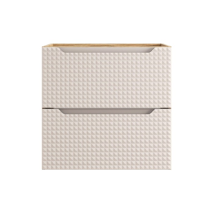 Meuble sous vasque VELNIA – 2 tiroirs – 60 cm – Coloris chêne clair et beige – À suspendre 