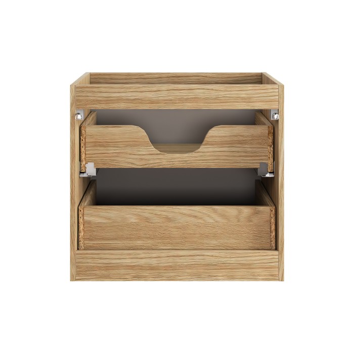 Meuble sous vasque VELNIA – 2 tiroirs – 60 cm – Coloris chêne clair et beige – À suspendre 