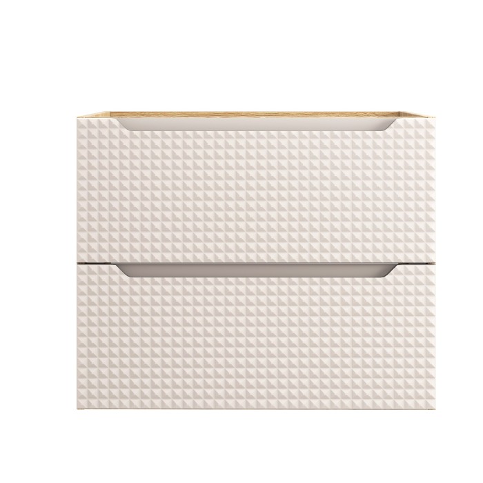 Meuble sous vasque VELNIA – 2 tiroirs – 70 cm – Coloris chêne clair et beige – À suspendre 