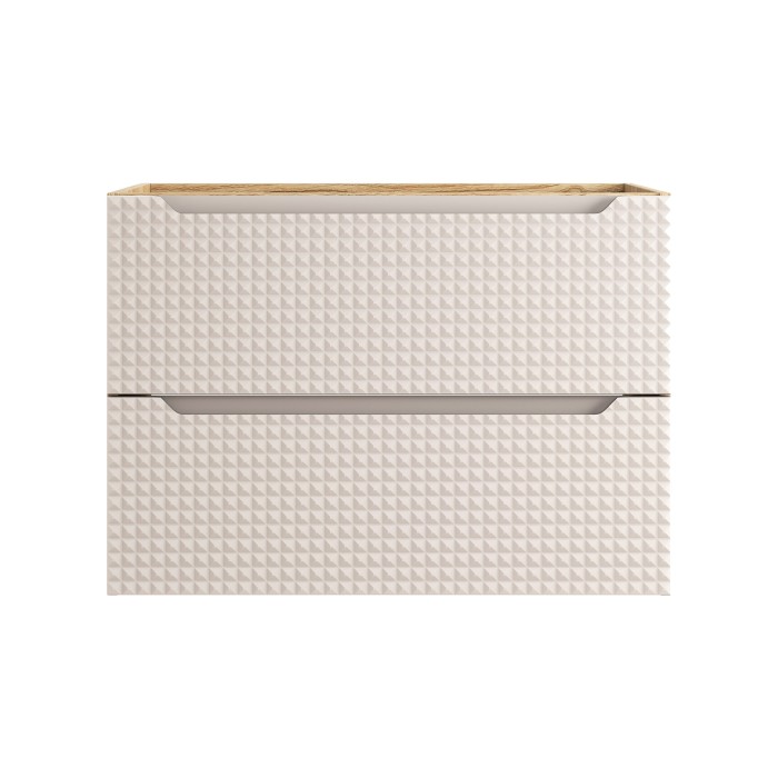 Meuble sous vasque VELNIA – 2 tiroirs – 80 cm – Coloris chêne clair et beige – À suspendre 