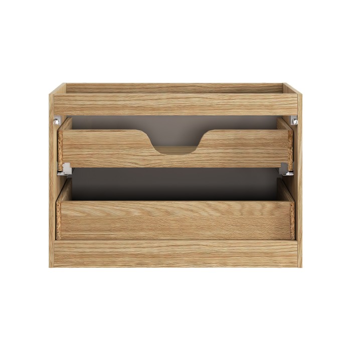 Meuble sous vasque VELNIA – 2 tiroirs – 80 cm – Coloris chêne clair et beige – À suspendre 