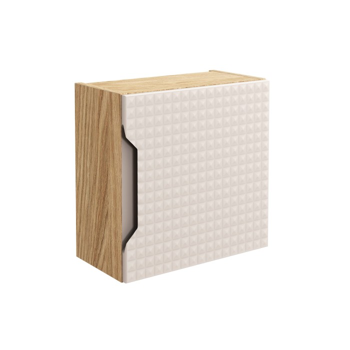 Meuble de rangement salle de bain VELNIA – 1 porte – 35 x 19 cm – Coloris chêne clair et beige – À suspendre 