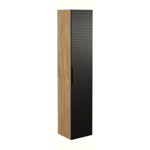 Colonne de salle de bain VELNIA – 1 porte – H170 cm – Coloris chêne clair et noir – À suspendre 
