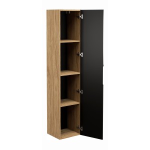 Colonne de salle de bain VELNIA – 1 porte – H170 cm – Coloris chêne clair et noir – À suspendre 