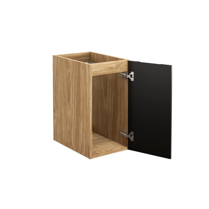 Meuble sous vasque VELNIA – 1 porte – 30 cm – Coloris chêne clair et noir – À suspendre 
