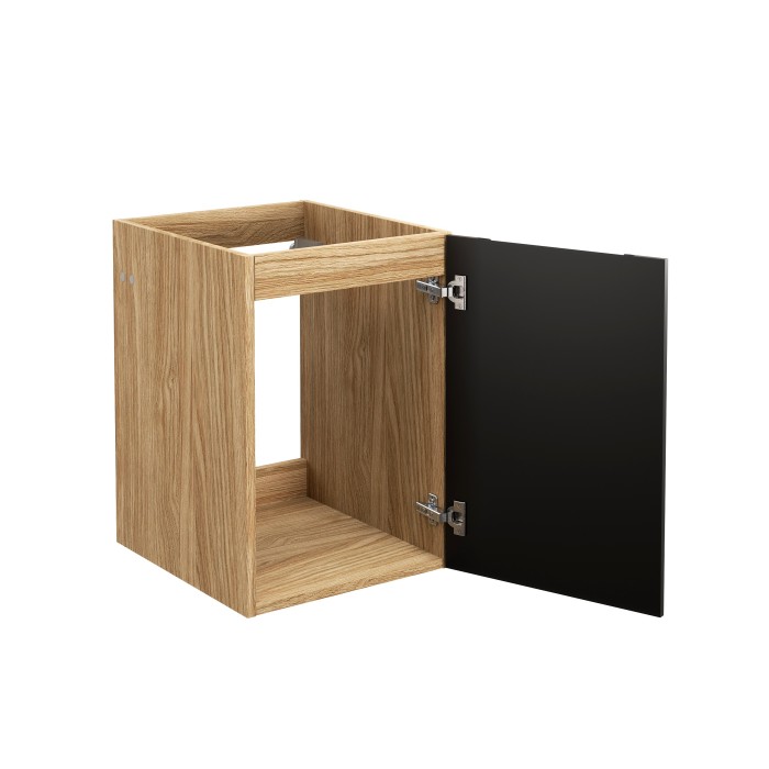 Meuble sous vasque VELNIA – 1 porte – 40 cm – Coloris chêne clair et noir – À suspendre 