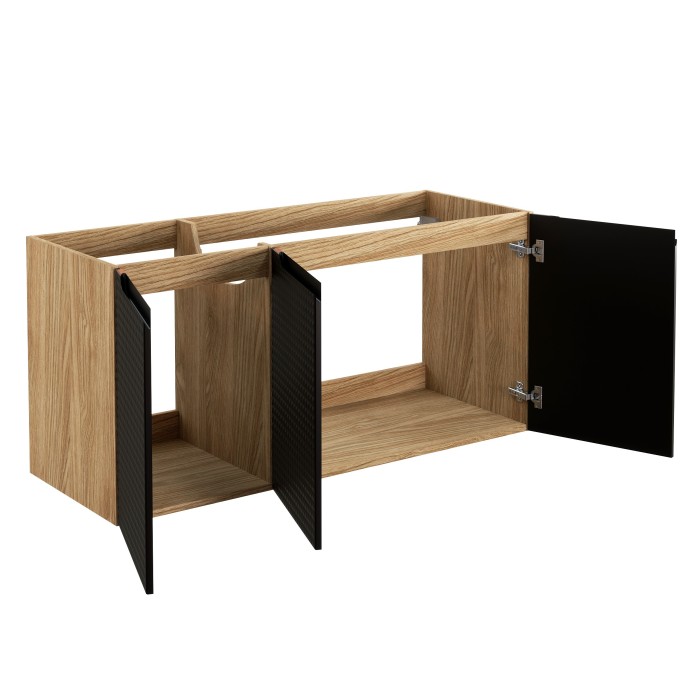 Meuble sous vasque VELNIA – 3 tiroirs – 120 cm – Coloris chêne clair et noir – À suspendre 