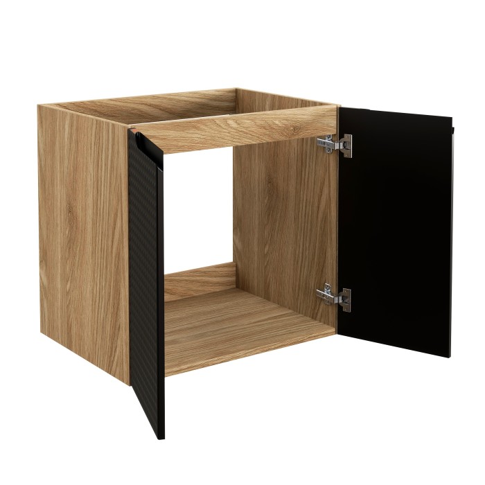 Meuble sous vasque VELNIA – 2 tiroirs – 60 cm – Coloris chêne clair et noir – À suspendre 
