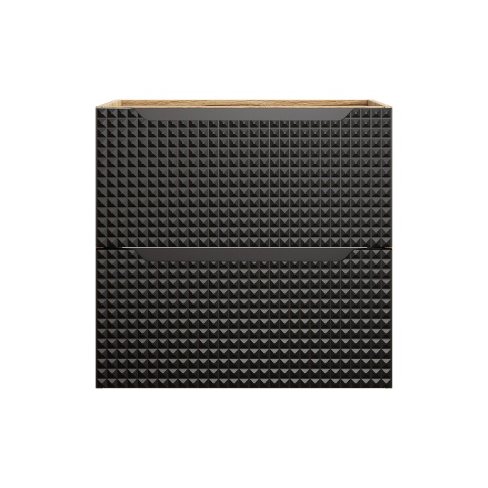 Meuble sous vasque VELNIA – 2 tiroirs – 60 cm – Coloris chêne clair et noir – À suspendre 