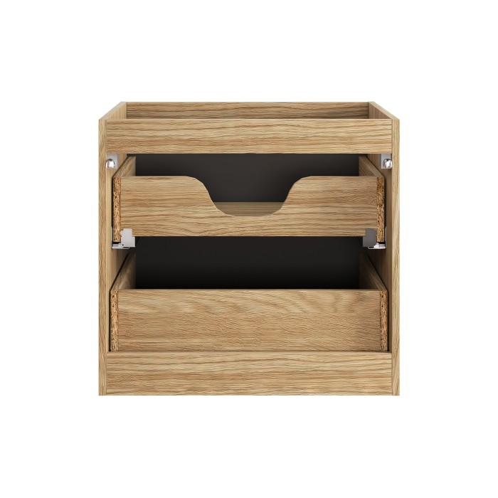 Meuble sous vasque VELNIA – 2 tiroirs – 60 cm – Coloris chêne clair et noir – À suspendre 