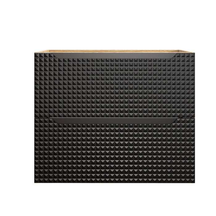 Meuble sous vasque VELNIA – 2 tiroirs – 70 cm – Coloris chêne clair et noir – À suspendre 