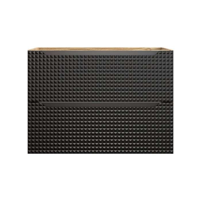 Meuble sous vasque VELNIA – 2 tiroirs – 80 cm – Coloris chêne clair et noir – À suspendre 