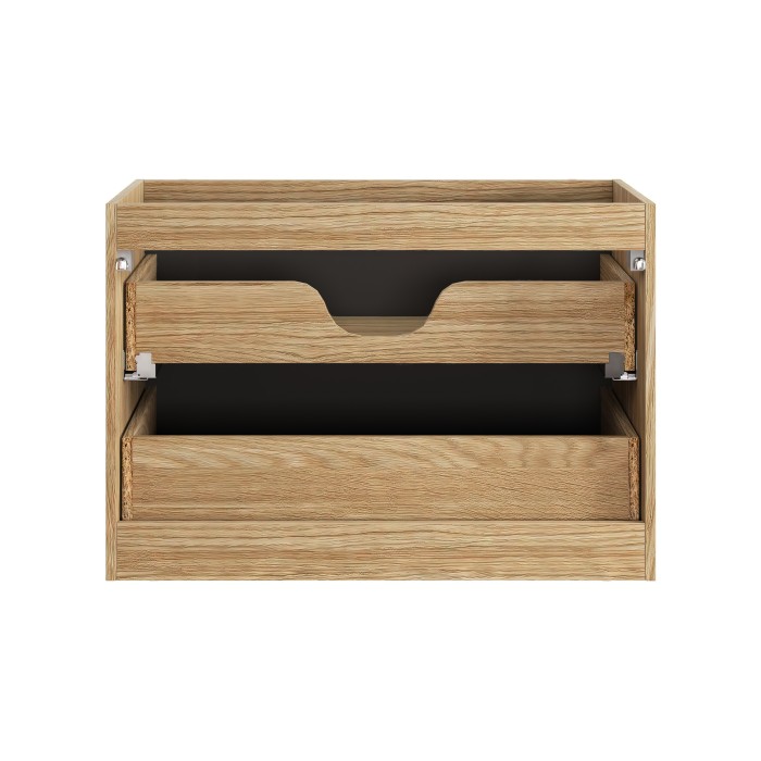 Meuble sous vasque VELNIA – 2 tiroirs – 80 cm – Coloris chêne clair et noir – À suspendre 