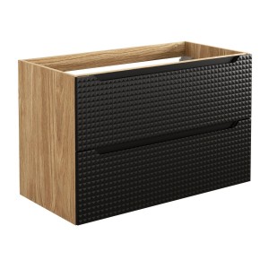 Meuble sous vasque VELNIA – 2 tiroirs – 90 cm – Coloris chêne clair et noir – À suspendre 