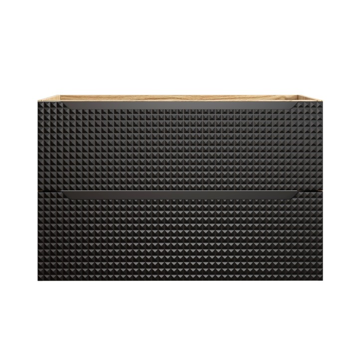 Meuble sous vasque VELNIA – 2 tiroirs – 90 cm – Coloris chêne clair et noir – À suspendre 