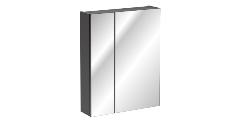 Meuble de rangement salle de bain TAMO – 75 cm – 2 portes miroirs – Coloris gris anthracite – À suspendre 