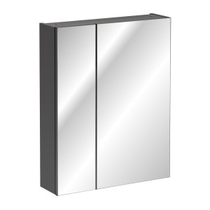 Meuble de rangement salle de bain TAMO – 75 cm – 2 portes miroirs – Coloris gris anthracite – À suspendre 