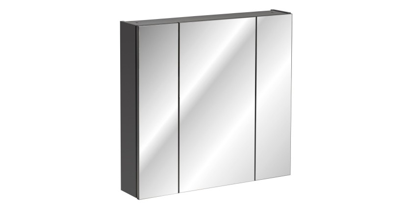 Meuble de rangement salle de bain TAMO – 75 cm – 3 portes miroirs – Coloris gris anthracite – À suspendre 