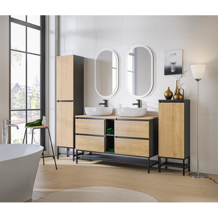 Colonne salle de bain TAMO – 170 cm – 2 portes – Coloris gris anthracite – À suspendre 