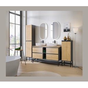 Meuble de rangement salle de bain TAMO – 87 cm – Coloris gris anthracite – À suspendre 