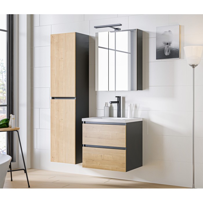 Meuble sous vasque TAMO – 2 tiroirs – Coloris gris anthracite – L80 × P57 × H46 cm – À suspendre 