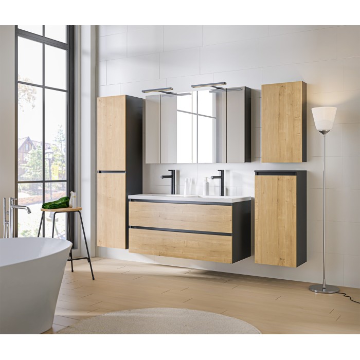 Meuble sous vasque TAMO – 2 tiroirs – Coloris gris anthracite – L120 × P57 × H46 cm – À suspendre 