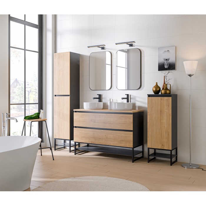 Meuble sous vasque TAMO – 2 tiroirs – Coloris gris anthracite – L120 × P57 × H46 cm – À suspendre 
