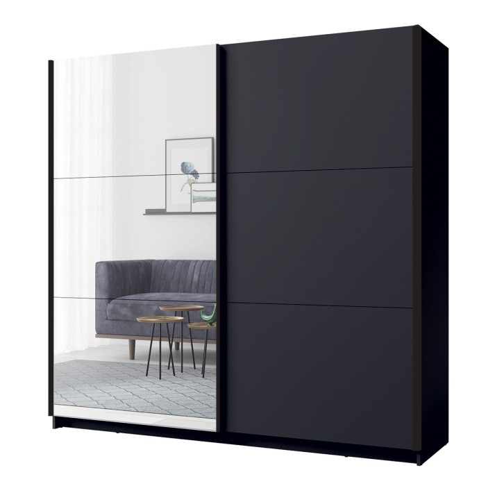 Armoire ARSALA 150 cm gris graphite avec miroir – 2 portes coulissantes