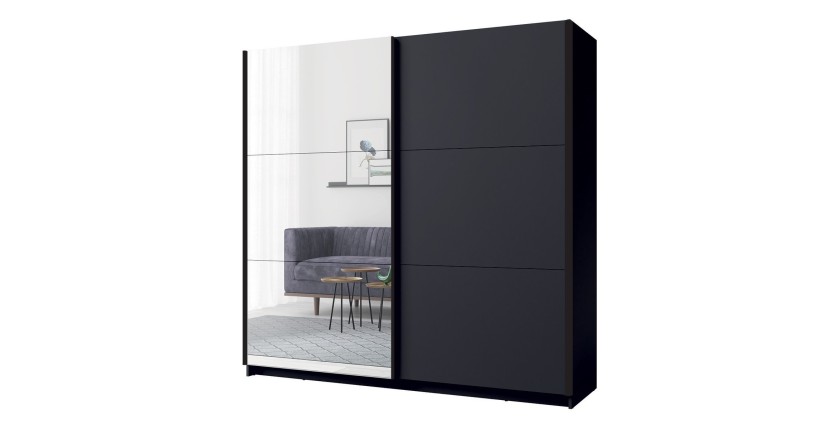 Armoire ARSALA 150 cm gris graphite avec miroir – 2 portes coulissantes