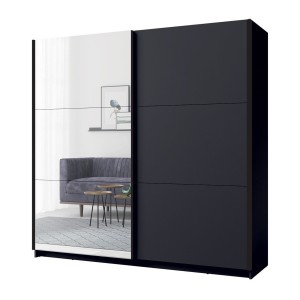 Armoire ARSALA 150 cm gris graphite avec miroir – 2 portes coulissantes