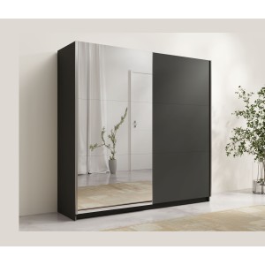 Armoire ARSALA 150 cm gris graphite avec miroir – 2 portes coulissantes
