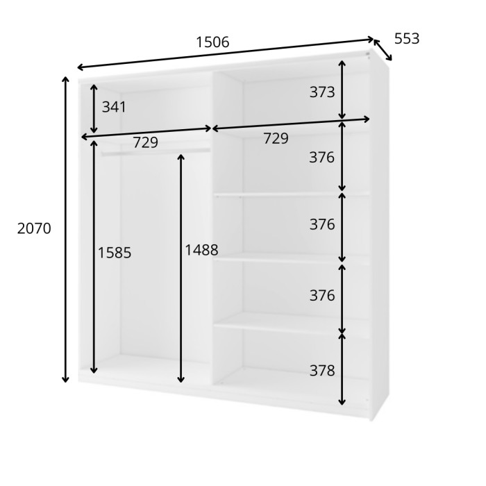 Armoire ARSALA 150 cm gris graphite avec miroir – 2 portes coulissantes