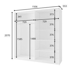 Armoire ARSALA 150 cm gris graphite avec miroir – 2 portes coulissantes