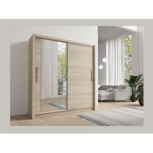 Armoire OZZULA 204 cm chêne clair avec miroir – 2 portes coulissantes