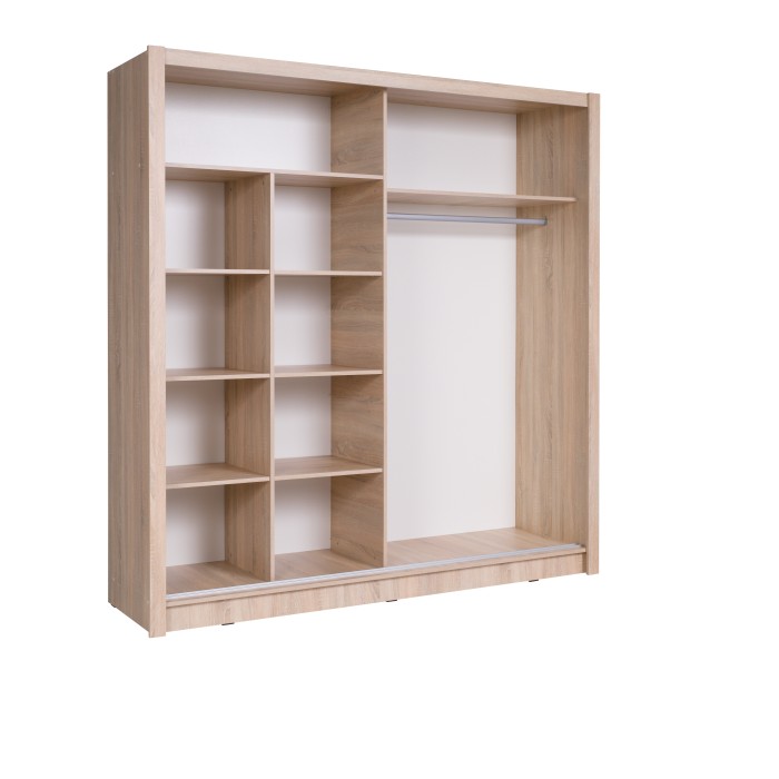 Armoire OZZULA 204 cm chêne clair avec miroir – 2 portes coulissantes