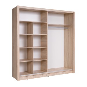 Armoire OZZULA 204 cm chêne clair avec miroir – 2 portes coulissantes