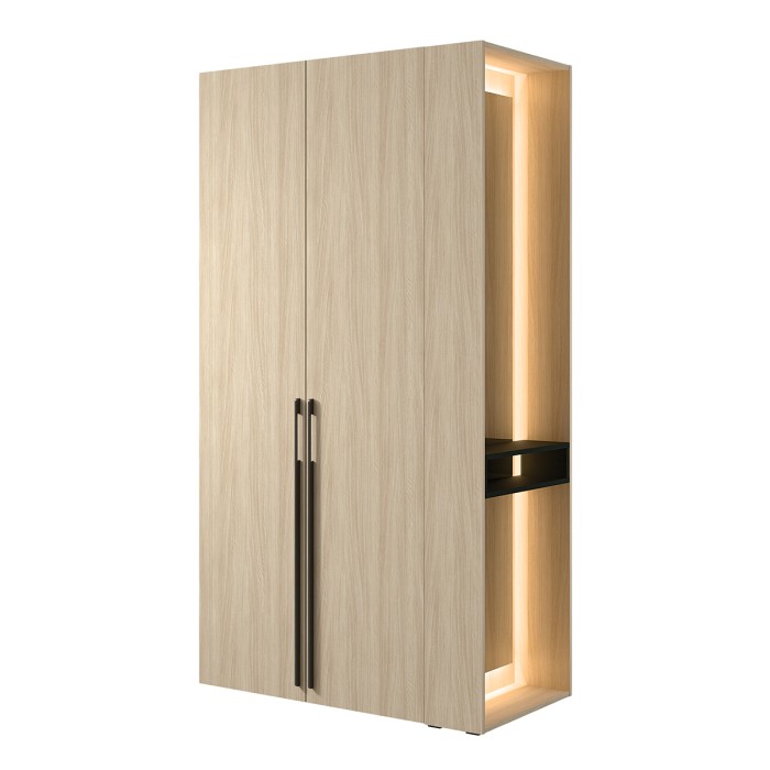 Armoire SORIA 204 cm chêne et noir avec miroir LED et niche – 2 portes battantes
