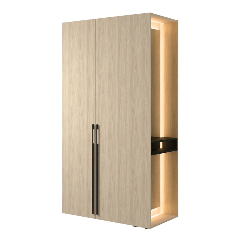 Armoire SORIA 204 cm chêne et noir avec miroir LED et niche – 2 portes battantes
