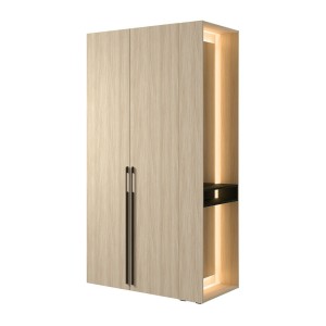Armoire SORIA 204 cm chêne et noir avec miroir LED et niche – 2 portes battantes