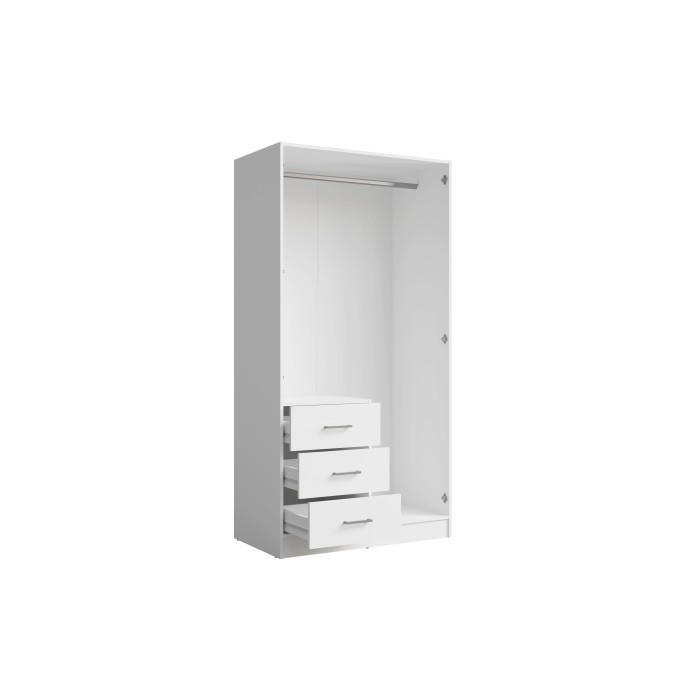 Armoire KALISTA 101 cm blanc mat avec miroir et 3 tiroirs – 2 portes battantes