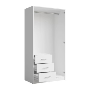 Armoire KALISTA 101 cm blanc mat avec miroir et 3 tiroirs – 2 portes battantes