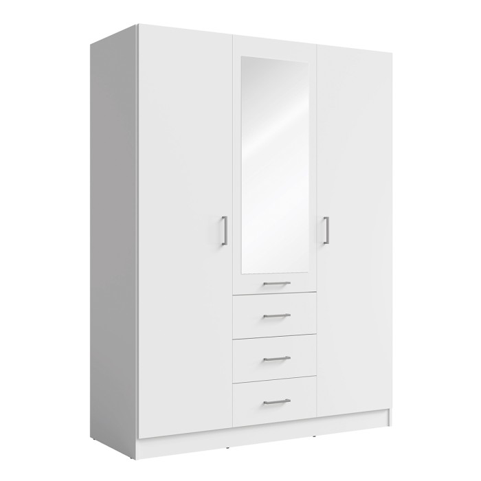 Armoire KALISTA 151 cm blanc mat avec miroir et 3 tiroirs – 3 portes battantes