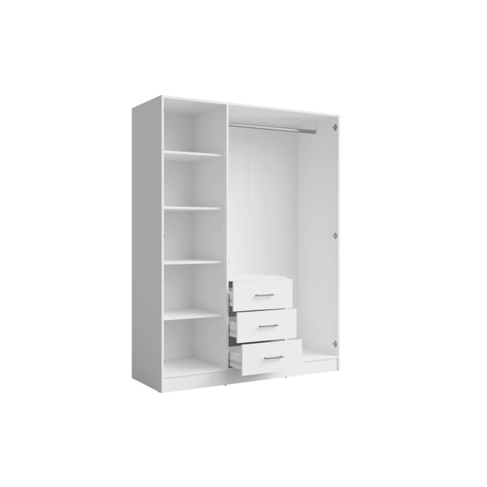 Armoire KALISTA 151 cm blanc mat avec miroir et 3 tiroirs – 3 portes battantes